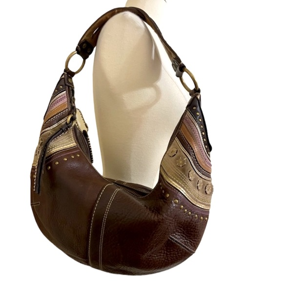 Coach Handbags - COACH Brown Leather Boho Studded Crescent Shoulder Bag